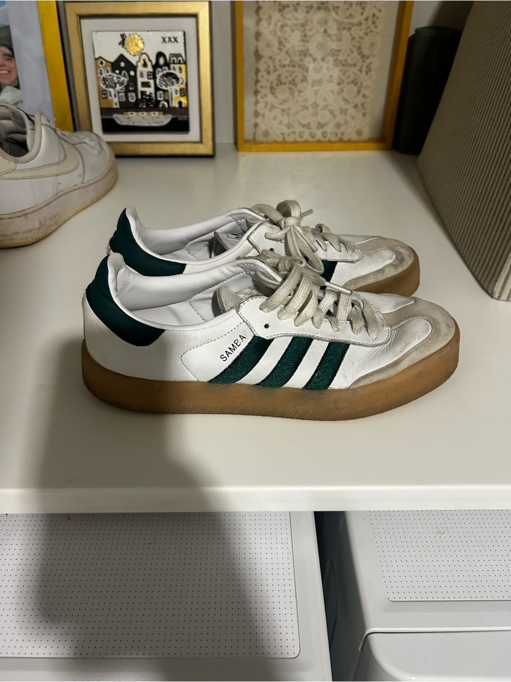 Adidas Sambae White Green Gum Sole Sneakers